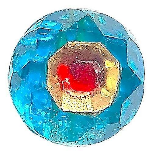 1 SMALL FACETED BALL AQUA GLASS TINGUE BUTTONS