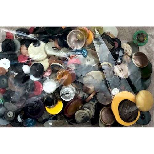 LARGE BAG LOT OF PLASTICS AND CELLULOID BUTTONS