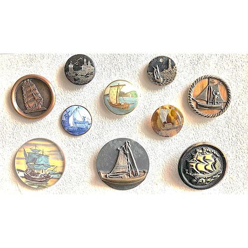 PARTIAL CARD OF ASSORTED MATERIAL MARINE SCENE BUTTONS