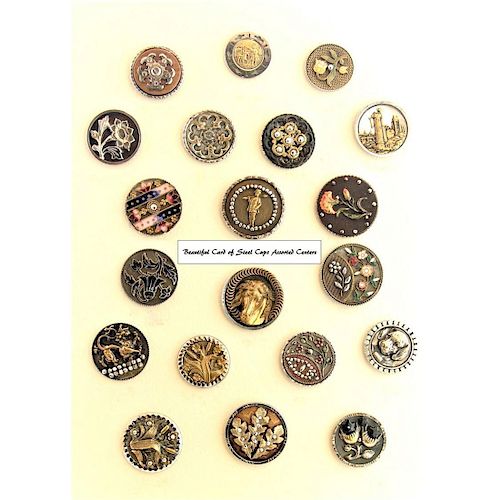 WHOLE CARD OF M/L ASSORTED CENTER STEEL CUP BUTTONS