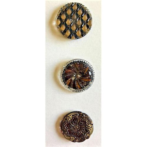 3 LARGE LACY GLASS BUTTONS INCLUDING FULL COLOR BODY