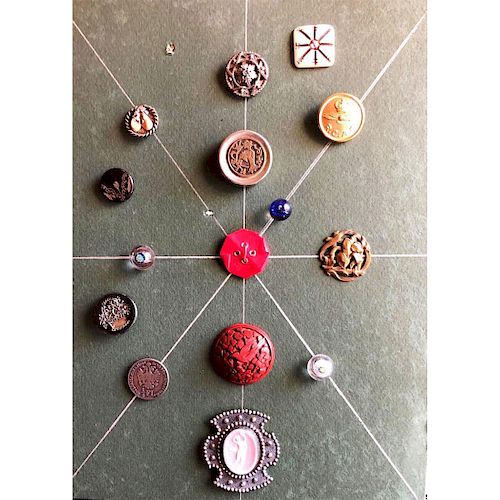 CARD OF ASSORTED MATERIAL BUTTONS INCLUDING WEDGWOOD