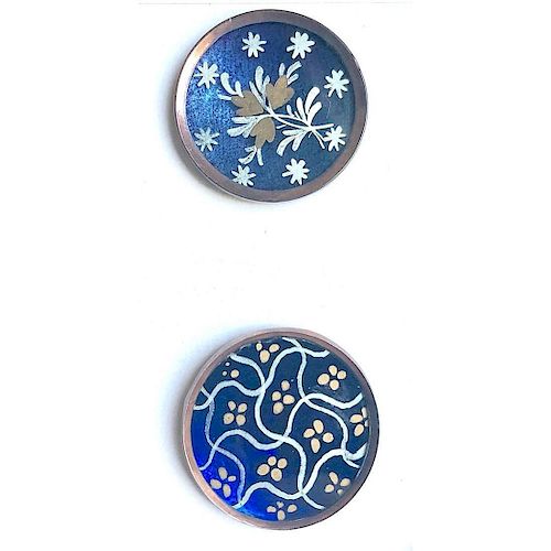2 REVERSE PAINTED BLUE FOIL BACKGROUND 18TH C. BUTTONS