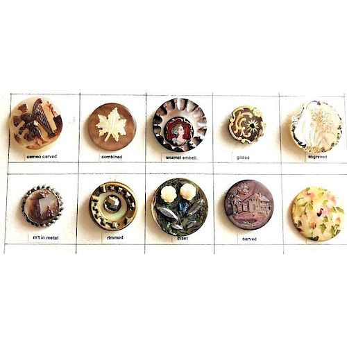 PARTIAL CARD OF DIV. 1 SHELL BUTTONS INCL. ENAMEL OME