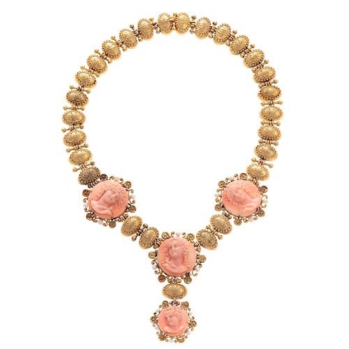 A Ladies Victorian Coral Cameo Necklace in 22K