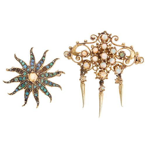 Two Laides Vintage Brooches with Opals in 14K