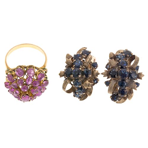 A Pair of Vintage Sapphire Earrings & Ruby Ring