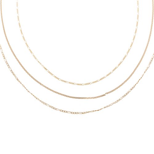 Three Long Gold Chains in 14K Yellow Gold