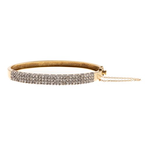 A Ladies 14K Pave Diamond Bangle Bracelet