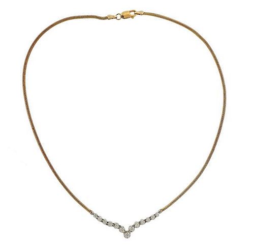 14k Gold Diamond V Necklace 