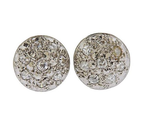 Antique Platinum Diamond Stud Earrings 