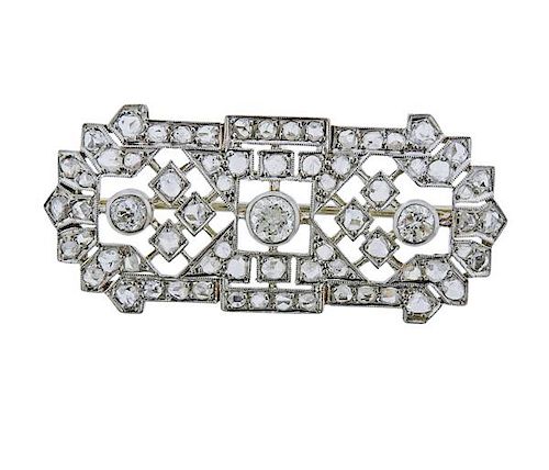 French Art Deco Platinum Diamond Brooch Pin 