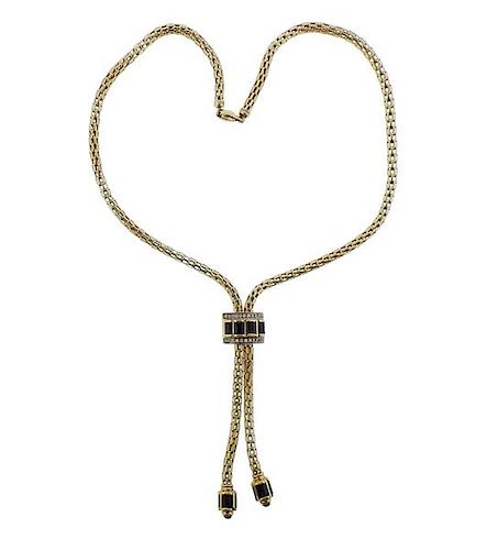 14k Gold Diamond Onyx Lariat Necklace 