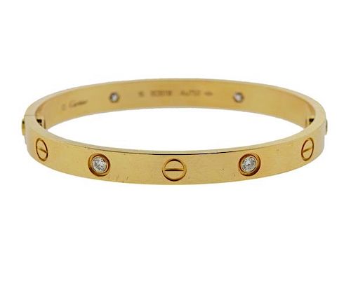 Cartier Love 18k Yellow Gold Diamond Bracelet Size 16
