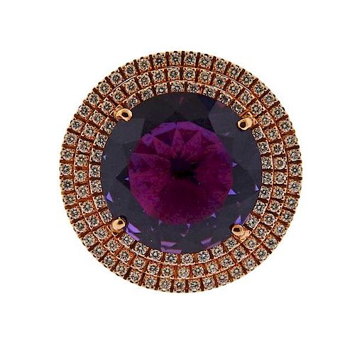 18k Rose Gold Diamond Amethyst Cocktail Ring 