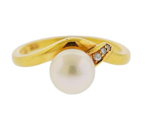 Mikimoto 18k Gold Diamond Pearl Ring 