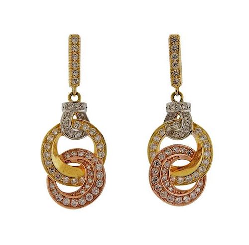 18k Gold Tri Color Gold Diamond  Earrings
