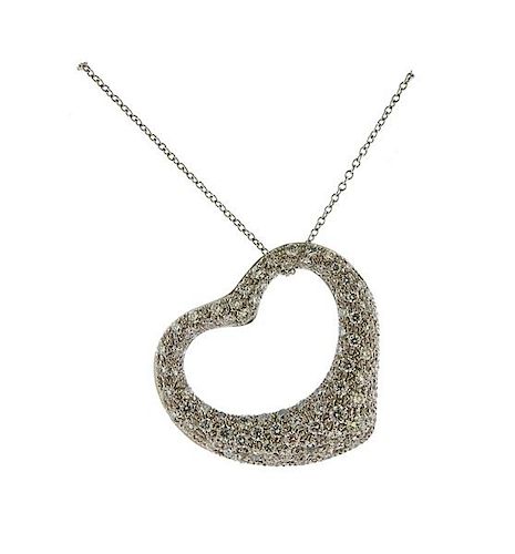 Tiffany &amp; Co Peretti Open Heart Diamond Platinum Necklace 