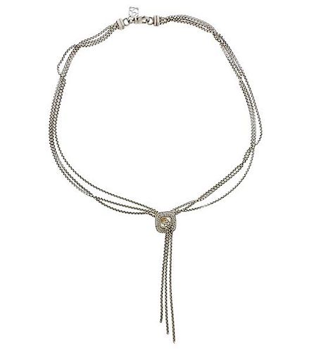 David Yurman Sterling Silver Diamond Pendant Necklace