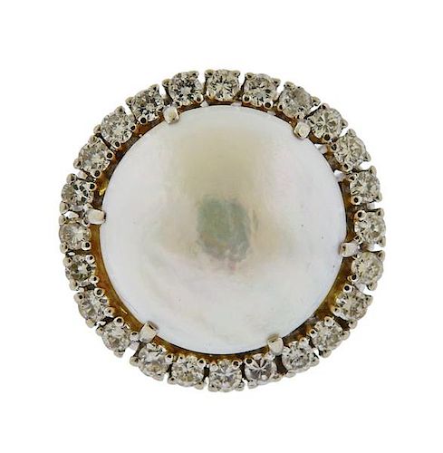 14K Gold Diamond Mabe Pearl Dome Ring