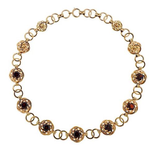 Tiffany &amp; Co Retro 14K Gold Garnet Necklace
