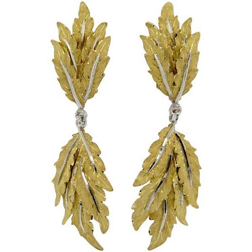 Buccellati 18k Gold Leaf Motif Long Drop Earrings