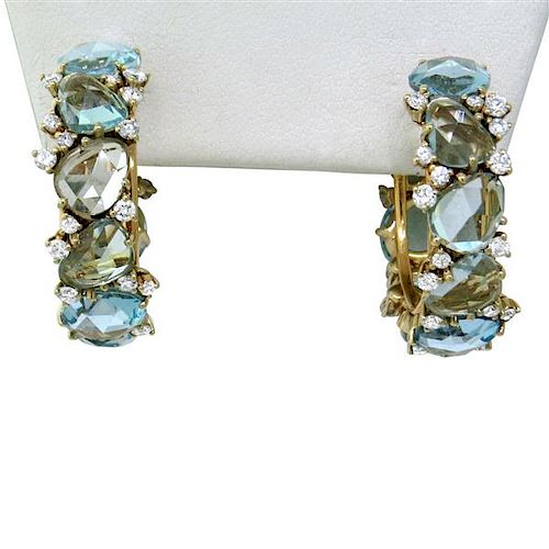 Pomellato Lulu 18k Gold Diamond Blue Topaz Hoop Earrings
