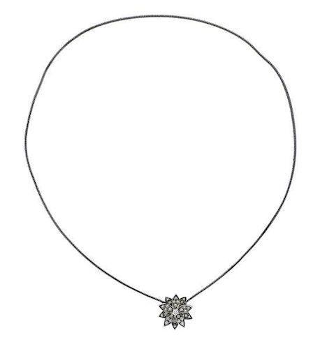Van Cleef &amp; Arpels Diamond 18k Gold Lotus Pendant Necklace