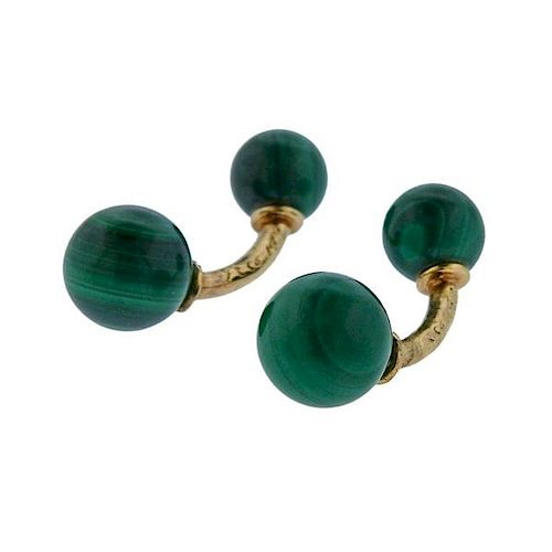 Tiffany &amp; Co 14k Gold Malachite Ball Cufflinks