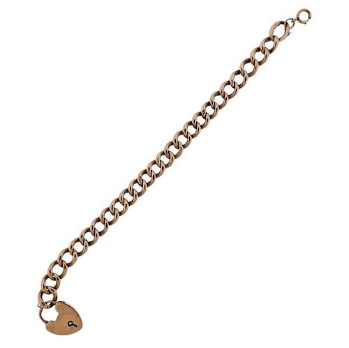 Antique English 9k Gold Padlock Charm Bracelet 