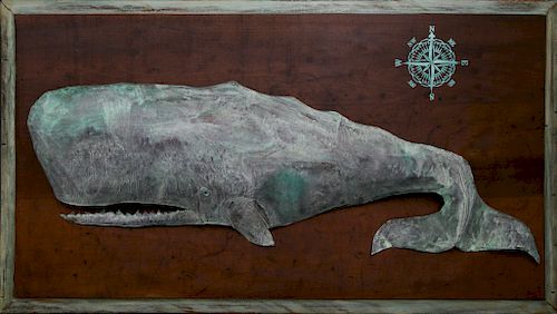 Contemporary Green Patina Copper Hand Cut and Hammered Sperm Whale