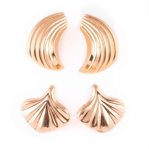 Two pairs of 14k gold clip earrings