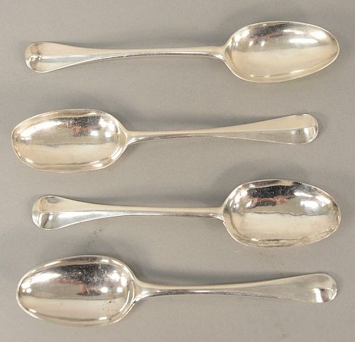 Four American silver spoons, Hvrd, IB, PA, and Coburn. 7 1/2 inches to 8 inches.