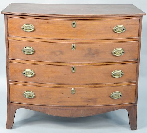 Federal Cherry chest, having bowied front top with reeded edges over four drawers set on flared french feet, chestnut and pine secondary woods, attrib