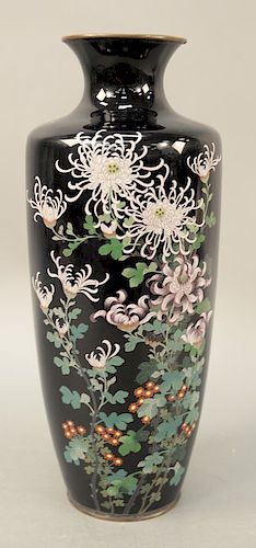 Black cloisonne enamel vase, Japan, 19th/20th century, Meiji or Taisho Period, decorated with white spider chrysanthemums and black ground. height 15 