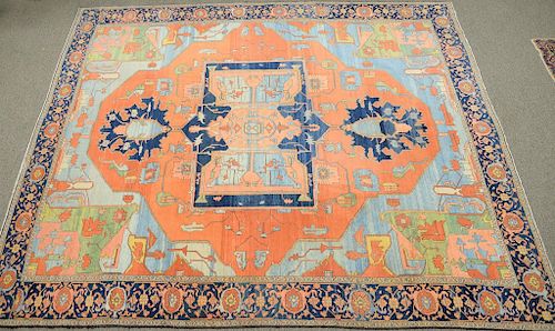 Room size Sarapi carpet, having large flower pattern, 14' x 16' 6". Provenance: Estate of Mark W. Izard MD, Cider Brook Road, Avon, CT
