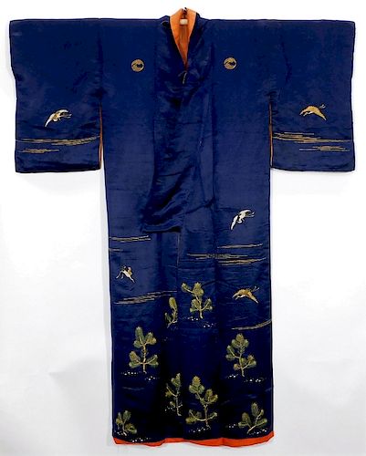 Japanese Meiji Period Navy Blue Uchikake Kimono