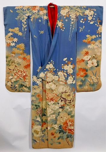 Meiji Period Yuzen Hand Painted Furisode Kimono