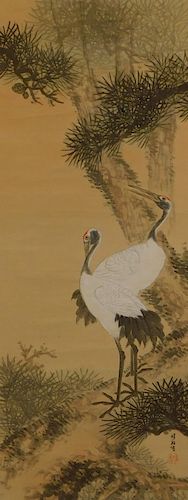 Japanese Cranes Hanging Wall Scroll Painting