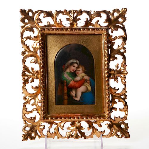 CONTINENTAL PORCELAIN ICON PLAQUE MADONNA AND CHILD