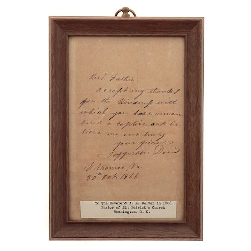 Jefferson Davis, Autograph Note, Signed, 1866