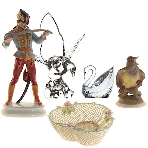 Five Porcelain And Glass Decorative Items