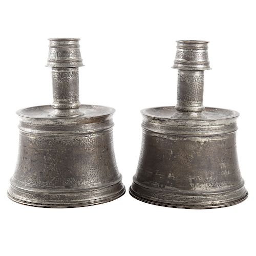 Pair of Large Ottoman Chased Copper Candle Holders