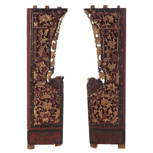 Pair Chinese Carved Gilt/Lacquered Wood Bed Panels