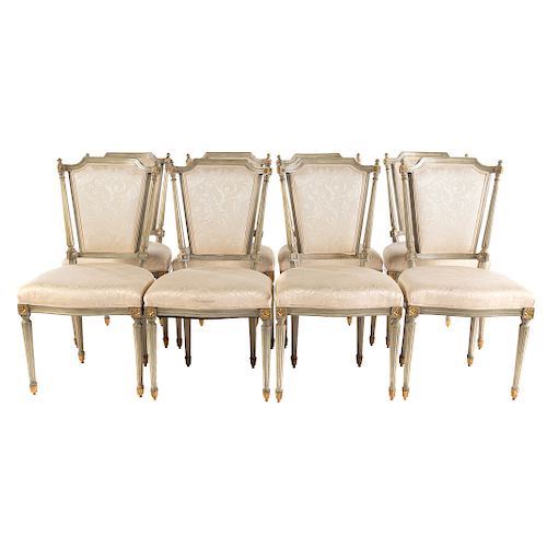 Set of Louis XVI Style Painted Parcel Gilt Chairs