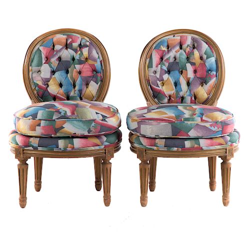 Pair of Louis XVI Style Fruitwood Slipper Chairs