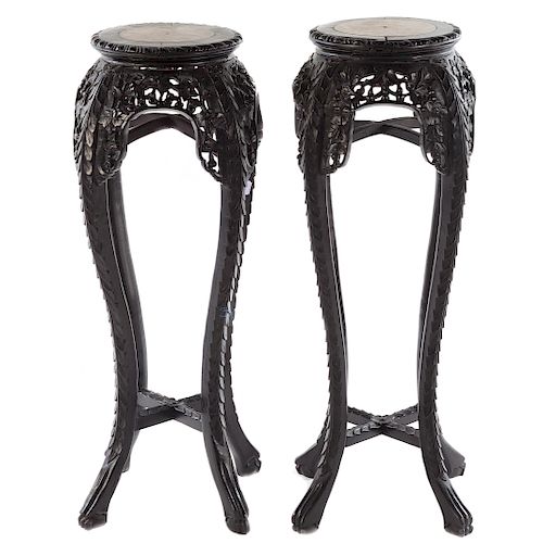 Pr. Chinese Ebonized & Marble Topped Fern Stands