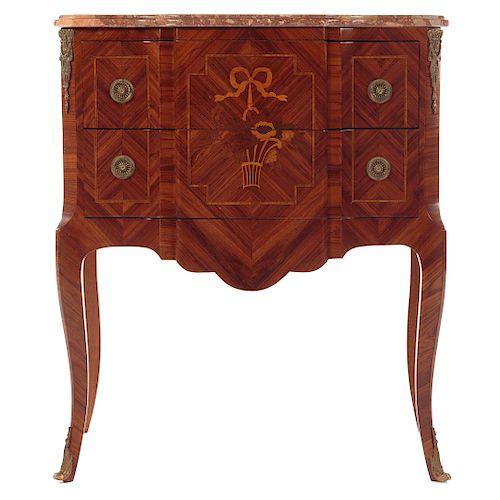 Louis XV Style Marquetry Chest of Two Drawers