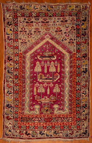 Semi-Antique Turkish Milas Prayer Rug, 3.10 x 6