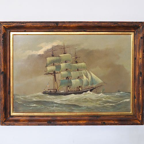 Unsigned Oil on Canvas Ship Painting